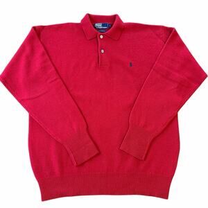Vintage Polo Ralph Lauren Sweater Mens Large Red Lambswool Knit Collared Pony